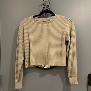 Ribbed Green Long Sleeve Crop Top